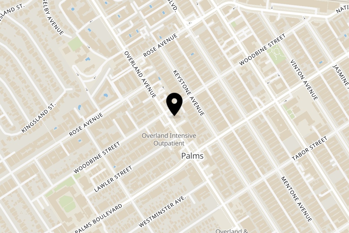 Map showing the location of Joe's pizza West LA on 3400 Overland Ave #201 in Los Angeles