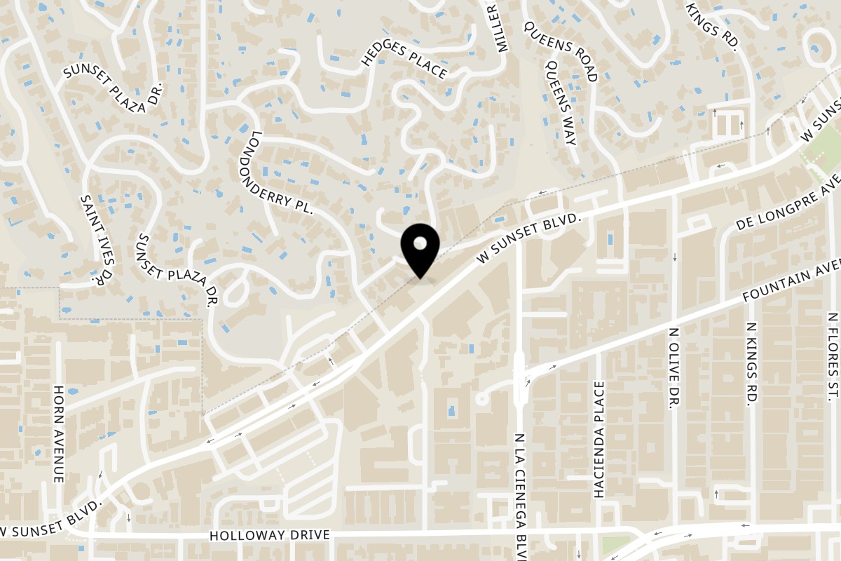 Map showing the location of Joe's pizza West Hollywood on 8539 Sunset Blvd in West Hollywood