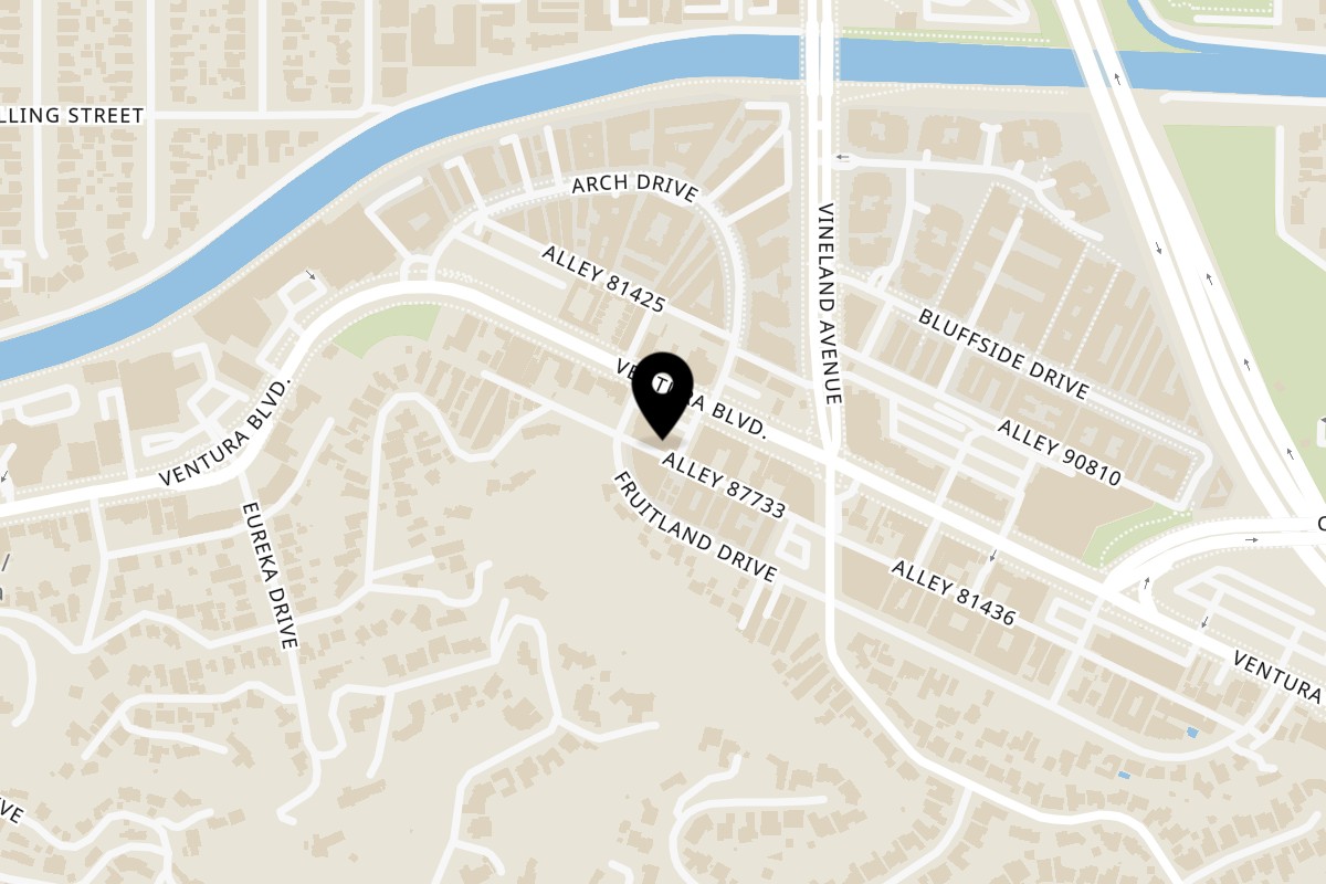 Map showing the location of Joe's pizza Studio City on 11048 Ventura Blvd unit 11048 in Studio City